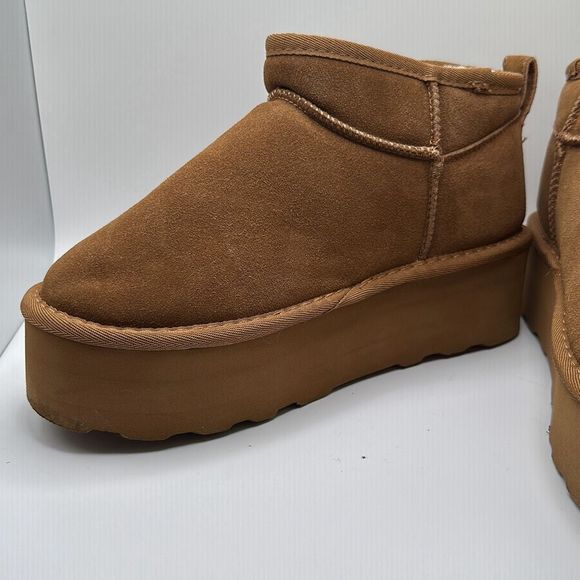 CUSHIONAIRE Women's Genuine Suede pull on platform boot +Memory Foam 8 CHESTNUT - Picture 7 of 7